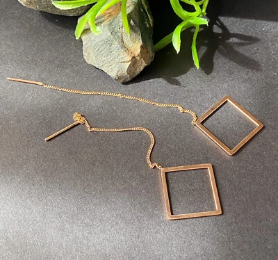 PAR de Pendientes de Cadena Caída Libre con Barra y Cuadrado Abierto 20g Acero Inoxidable Foto 1 de 4