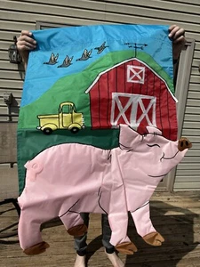 VTG Outdoor Garden Flag PIG /FARM 28"x42" FLAG - Picture 1 of 4