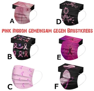 5/6 Stück Mundschutz Einweg- „OP“- Masken bunt 3-lagig Vlies pink Ribbon - Bild 1 von 8