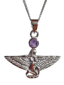 Ciondolo ametista Iside pietra preziosa Egitto argento sterling 925 dea... - Foto 1 di 20