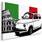 Leinwandbild Canvas Print Deko Wandbild Retro Auto italienische Flagge Kolosseum