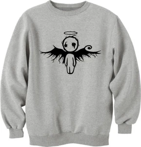 Emo Sad Angel Stencil Logo Unisex Printed Cotton Sweatshirt Jumper Pullover  - Picture 1 of 3