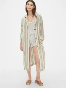 Gap Belted Longline Topper Jacket in Linen-Cotton, KHAKI SIZE XS #468111 W0209H - Picture 1 of 6