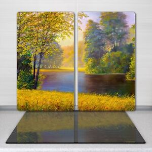 Induction Ceramic Hob Cover Painting Forest Trees Flowers River Nature 2x30x52cm