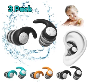 Family Pack Swimming Ear Plugs - 3 Pairs Silicone Waterproof Earplugs - 2 Adult - Picture 1 of 9