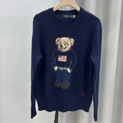 Polo Bear Azul Oscuro Ralph Lauren Algodón Tejido Suéter Jersey Talla M Foto 1 de 4