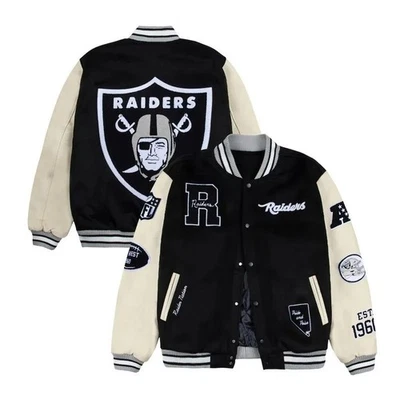 Men's Las Vegas Raider Golf Wang Letterman Black White Varsity Jacket Men Gift - Image 1 of 4