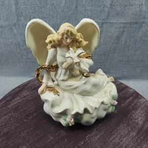 Porzellan Sammlerstück Musik Engel Regal Sitter spielt Ave Maria Gold Schärpe Vintage - Bild 1 von 11