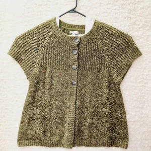 Sweater Cardigan Button 2X Olive Pink Tweed Boho Heritage Earthy Cottagecore - Picture 1 of 8