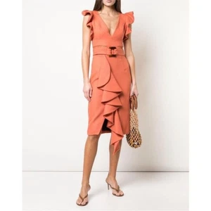 PatBO Belted Ruffle Asymmetrical Midi Dress size 6 $625 PLEASE READ - Picture 1 of 16