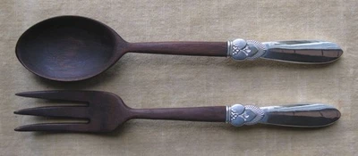 JUEGO DE ENSALADA DE CACTUS 11 1/4" Georg Jensen, asas de plata de ley Foto 1 de 4