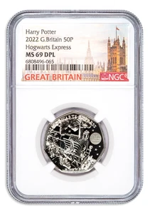 Moneda 2022 50p Gran Bretaña Harry Potter Hogwarts Express NGC MS69 - ¡EXCELENTE POP! - Imagen 1 de 3