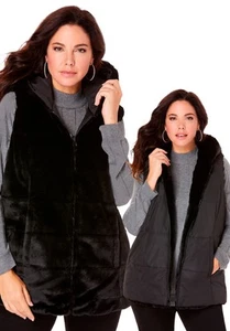 Roaman's Women's Plus Size Reversible Faux Fur Vest - Picture 1 of 6