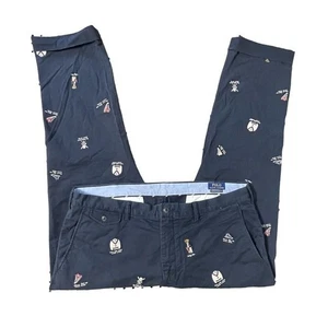 Polo Ralph Lauren College Bear Skull Crossbones Chino Pants Navy Blue 40x30 Men - Picture 1 of 10