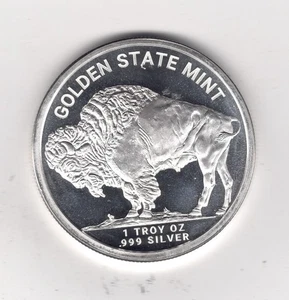 US 1 oz .999 SILVER ROUND by Golden State Mint - Native American/Buffalo Design! - Picture 1 of 2