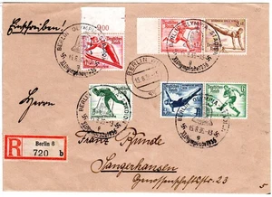 DR 1936, 6 sellos edición Olimpiada (m. 2 ZD) por carta certificada de Berlín - Imagen 1 de 1