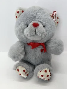 Vintage Teddy Bear with Heart Nose Plush Stuffed Animal Grey Gray Dan Dee 12” - Picture 1 of 10