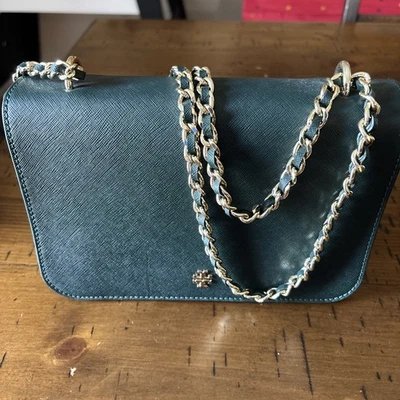 Tory Burch Emerald Green Saffiano Leather Robinson Flap Shoulder Bag - Image 1 of 4
