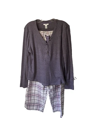 Alfani women's pajamas solid knit top/flannel plaid bottoms2 piece size 18 - Image 1 of 4
