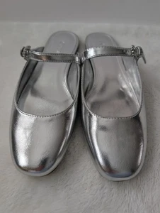 J.Crew Silver Mary Jane Mules Women Size 7.5 EXCELLENT CONDITION Slip-on Buckle - Picture 1 of 7