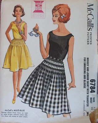 Vtg 1960s McCall 6784 Smocked Skirt Dress Blouse Top SEWING PATTERN 12 32 Bust - Image 1 of 4