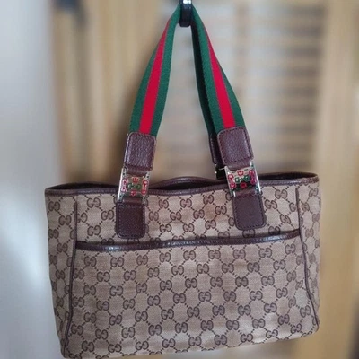 Gucci GG Canvas Tote Bag with Leather Straps Beige Brown Authentic - Image 1 of 4