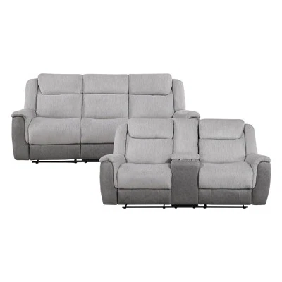 Juego de 2 sofás + sofá loveseat de chenilla Lexicon Harriette en gris Foto 1 de 4
