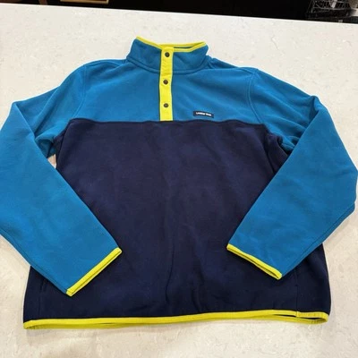 Land’s End Colorblock Fleece Men’s Large 1/4 Snap Teal, Navy With Yellow Trim - Image 1 of 3