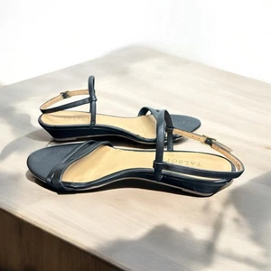 Talbots Classic Black Leather Low Heel Wedge Strappy Sandals 9.5 Minimalist - Picture 1 of 7