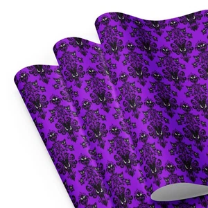 Purple Haunted Mansion Wrapping Paper Gothic Horror Gift Wrap Sheets Holiday - Picture 1 of 1