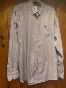 Camisa Cinch Manga Larga Con Botones Para Hombre Grande Blanca Granate Rayas Western - Imagen 1 de 7