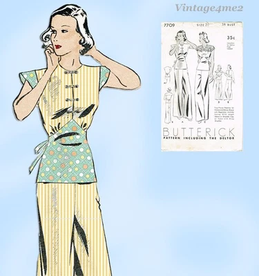 Butterick 7709: 1930s Misses 2 Piece Pajamas Size 38 Bust Vintage Sewing Pattern - Image 1 of 4