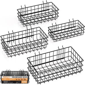 4 Pack Pegboard Baskets Bins Set, 4 Size Square Style Black Metal Wire Basket - Picture 1 of 12