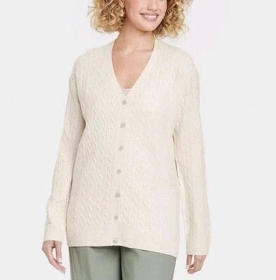 Cardigã A New Day Feminino L Marfim Malha de Cabo Manga Longa Decote V Botão Frontal Novo com etiquetas - Imagem 1 de 4