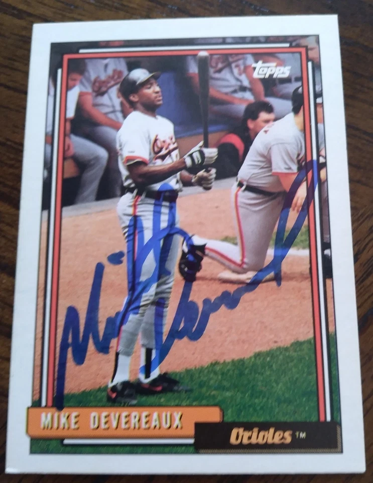 Tarjeta de béisbol Mike Devereaux / Orioles "Autografiada 1992 Topps" ¡CASI COMO NUEVA! Foto 1 de 1