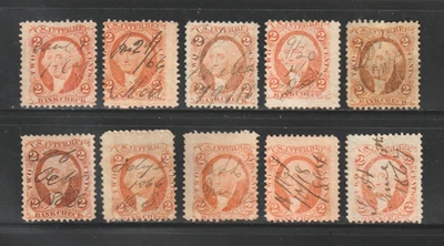Scott # R6c, Used, 2¢ Bank Check, Better Manuscript Cancels, 10 Different - Image 1 of 2