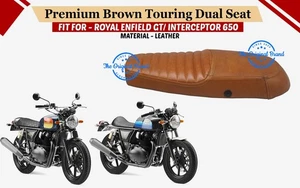Premium "Brown Leather Touring Dual Seat" For Royal Enfield GT & INT 650 - Picture 1 of 8