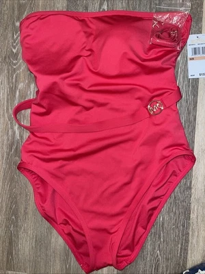 Maiô Michael Kors Bandeau One Piece feminino rosa escuro 12 $122 novo com etiquetas - Imagem 1 de 3