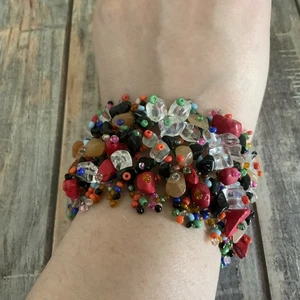 Colorful glass and stone seed bead chip beaded woven bracelet - Picture 1 of 4