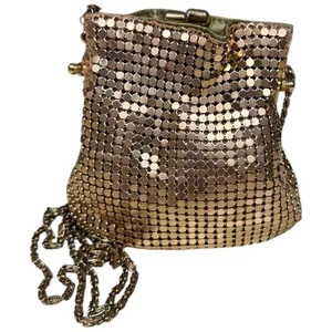 Vintage Gold Mesh Evening Mini Frame Bag with Chain Strap - Picture 1 of 10