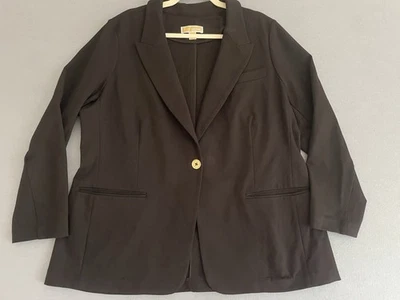 Michael Kors Women 2X Black Blazer Knit Gold One Button Viscose Career Classic - Image 1 of 4