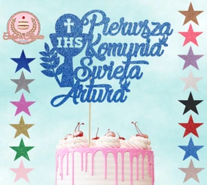Pierwsza Komunia Swieta Glitter / Mirror Cake Topper Holy Communion Any Name - Picture 1 of 3