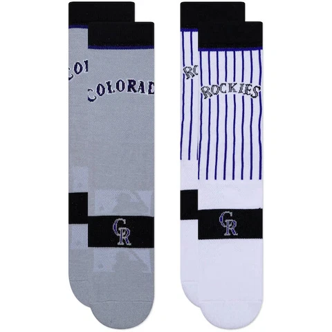 Colorado Rockies Home Away Uniform 2 Pack Large Crew Socks Fits Size 6-12 MLB Cover