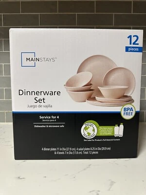 Brand New Mainstays 24-Piece Pink With Black Specks Dinnerware Set Service For 4 - Image 1 of 4