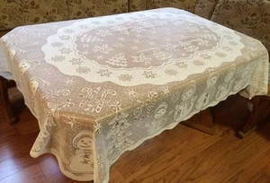 Heritage Lace Ivory Rectangular Polyester Tablecolth Snowman Family 52x70 (62) - Picture 1 of 2