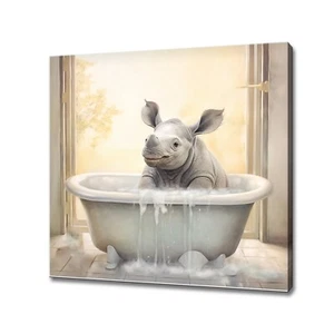 Baby Rhino Canvas Print | Art Print Wall Hanging Picture | Kids Bedroom Decor - Picture 1 of 10