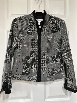 COLDWATER CREEK PATCHWORK TWEED LINED JACKET BLACK - PXS PETITE XSMALL - EUC - Image 1 of 4