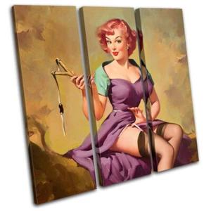 Vintage Girl Poster Sexy Retro Pin-ups TREBLE CANVAS WALL ART Picture Print - Picture 1 of 1
