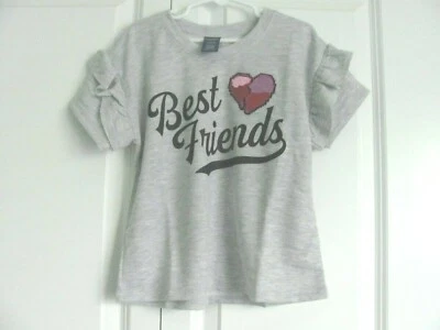 NWT SIZE XS 6-6X ARIZONA JEAN CO S/S GIRL'S GRAY RUFFLE SWEATSHIRT~BEST FRIENDS - Image 1 of 4
