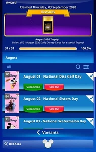 TOPPS DISNEY Kolekcja! DAILY DISNEY 2020 SIERPIEŃ PEŁNY Niezwykły ZESTAW 31/31 [Cyfrowy] - Zdjęcie 1 z 4